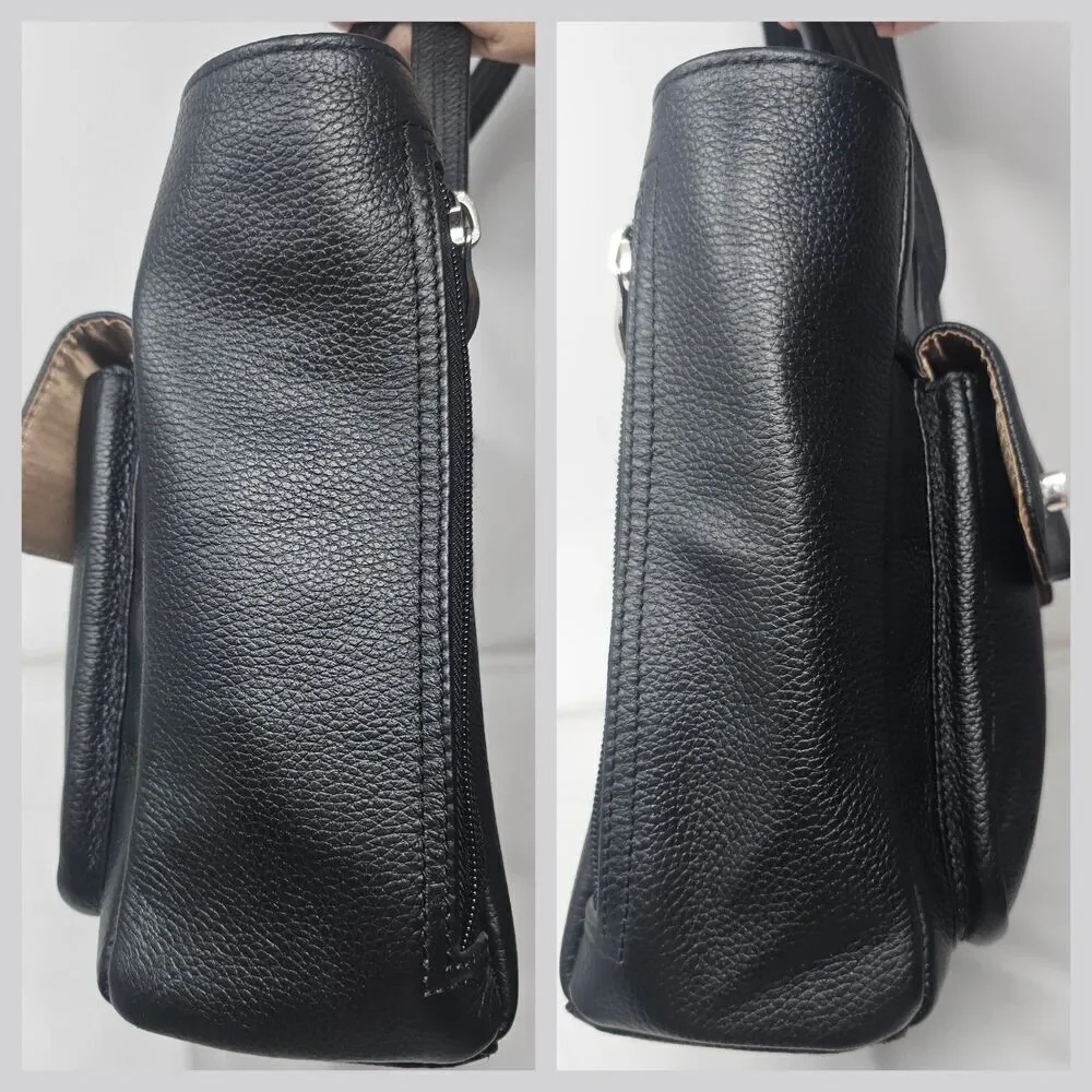Gun Tote'n Mamas Cargo Pocket Black Leather Conceal Carry Tote Bag Turn Locks